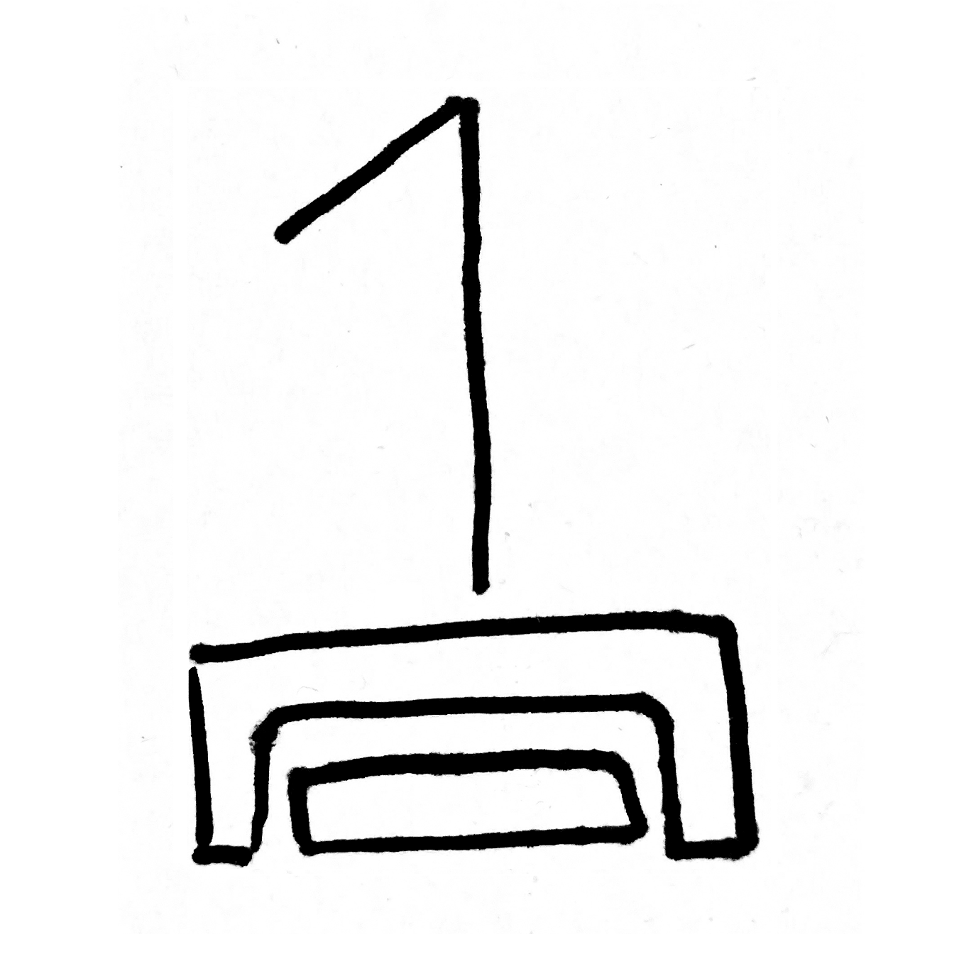 A sketch of the number 1 on a podium.