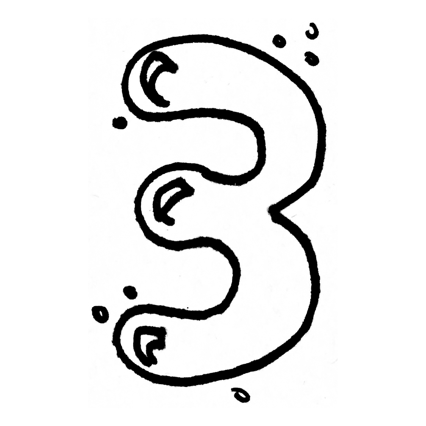 A sketch of the number 3 in bubble letter style.