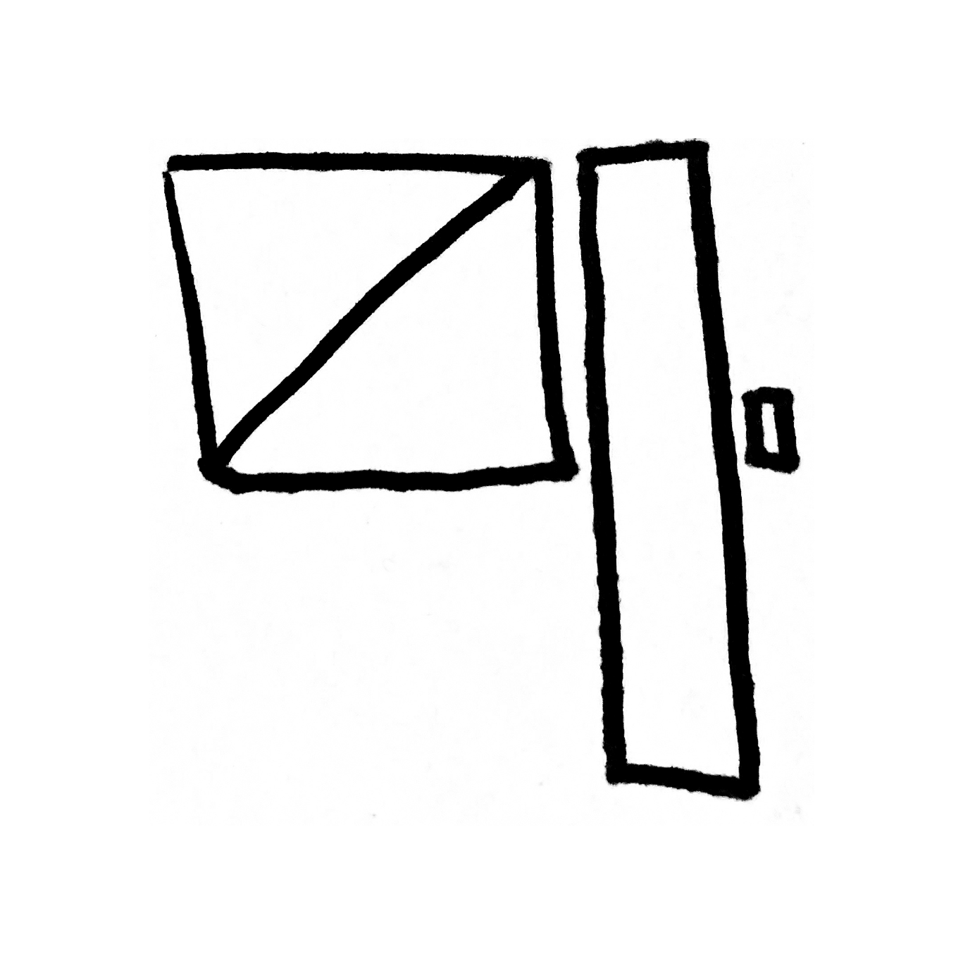 A sketch of the number 4 made out of geometric shapes.
