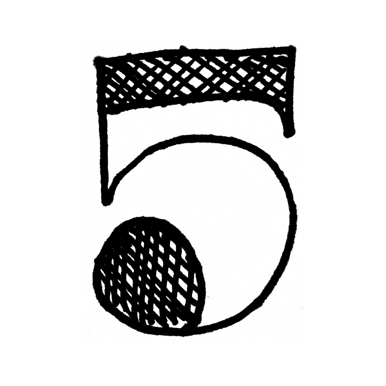 A sketch of the number 5 with high contrast between thick and thin strokes.