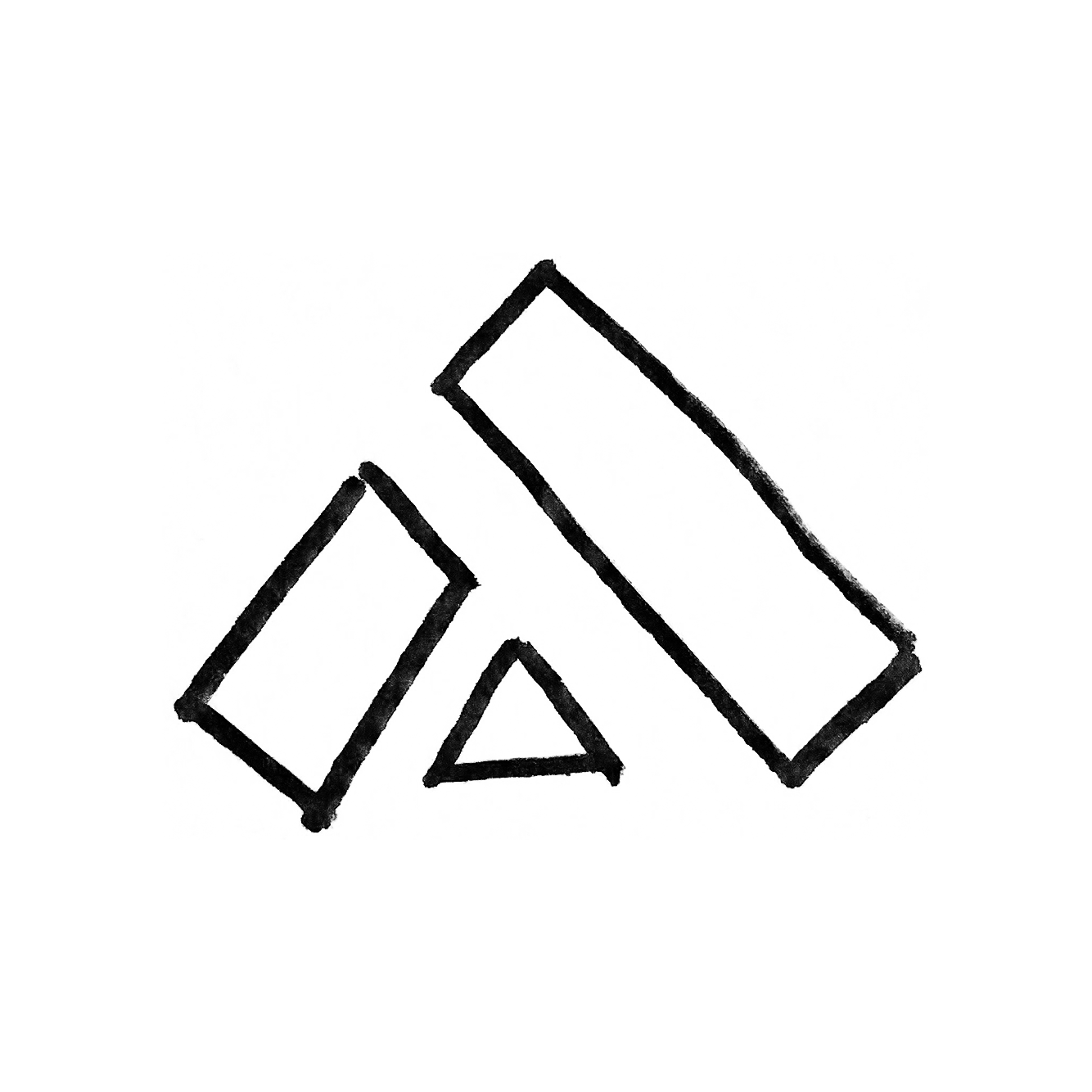 A sketch of the letter A drawn using geometric shapes.