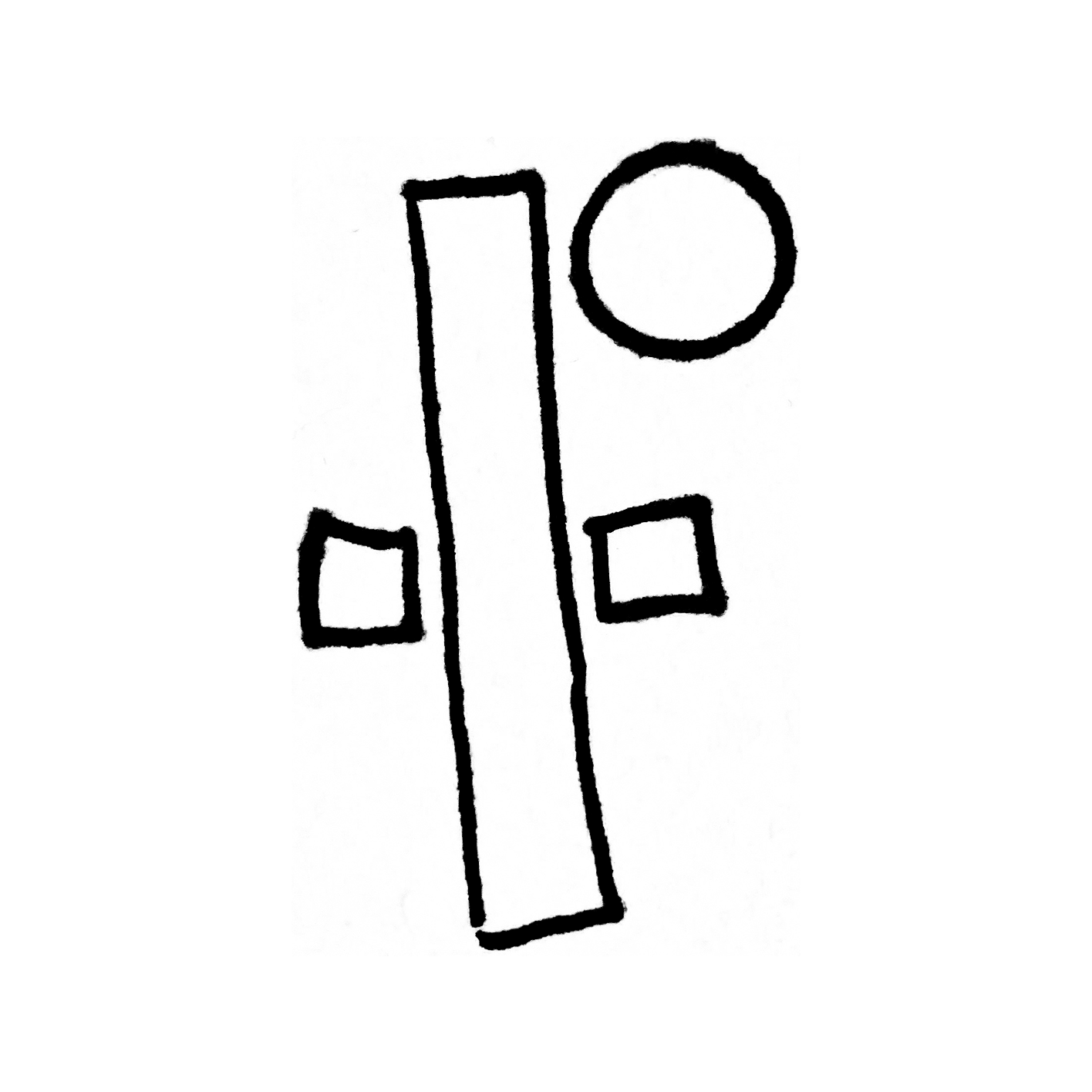 A sketch of the letter F drawn using geometric shapes.
