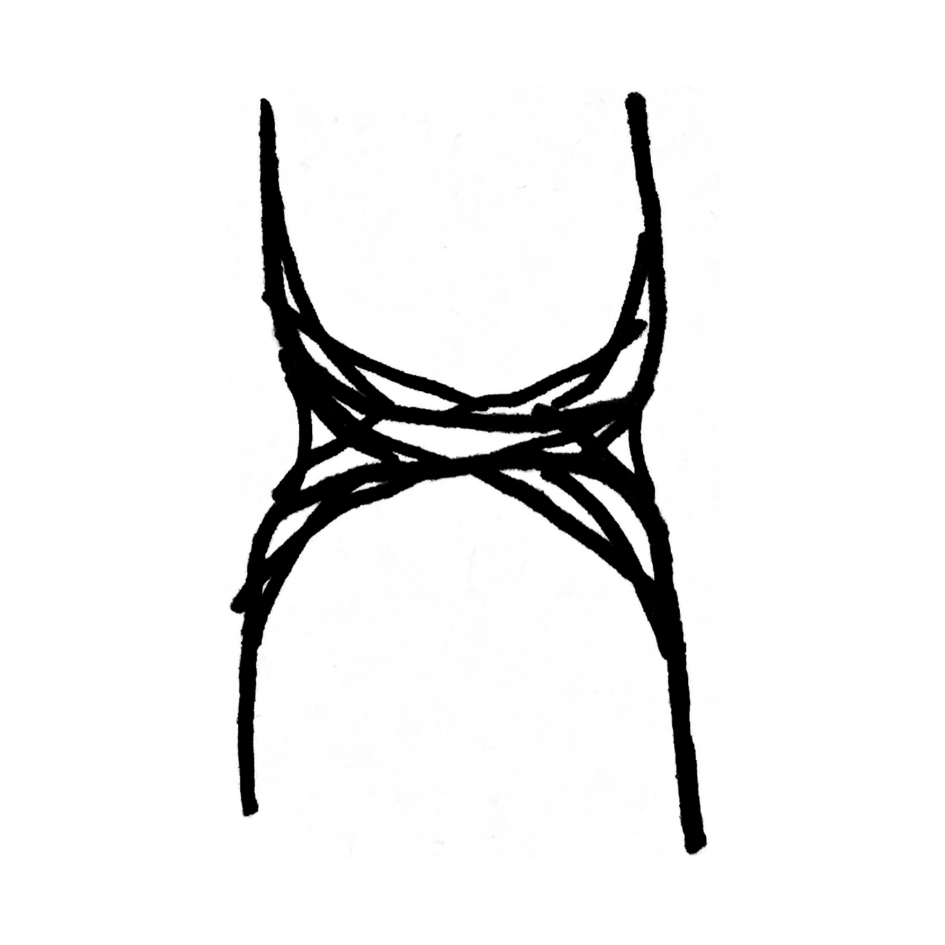 A sketch of the letter H with cobweb details.