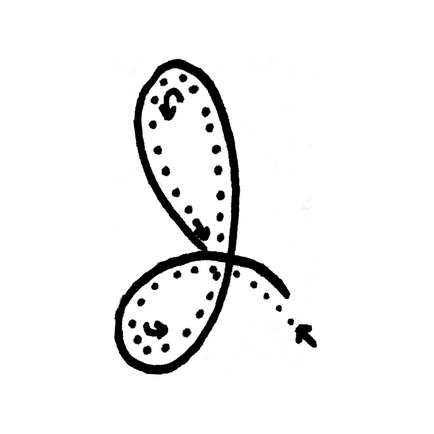 A sketch of the letter J drawn in cursive with a dotted line and arrows indicating how to draw it.