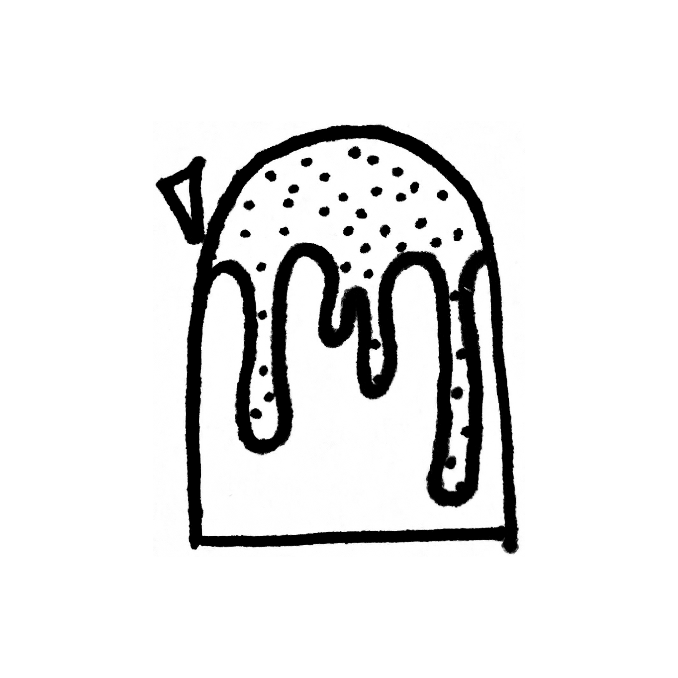 A sketch of the letter N with a paint drip over it.