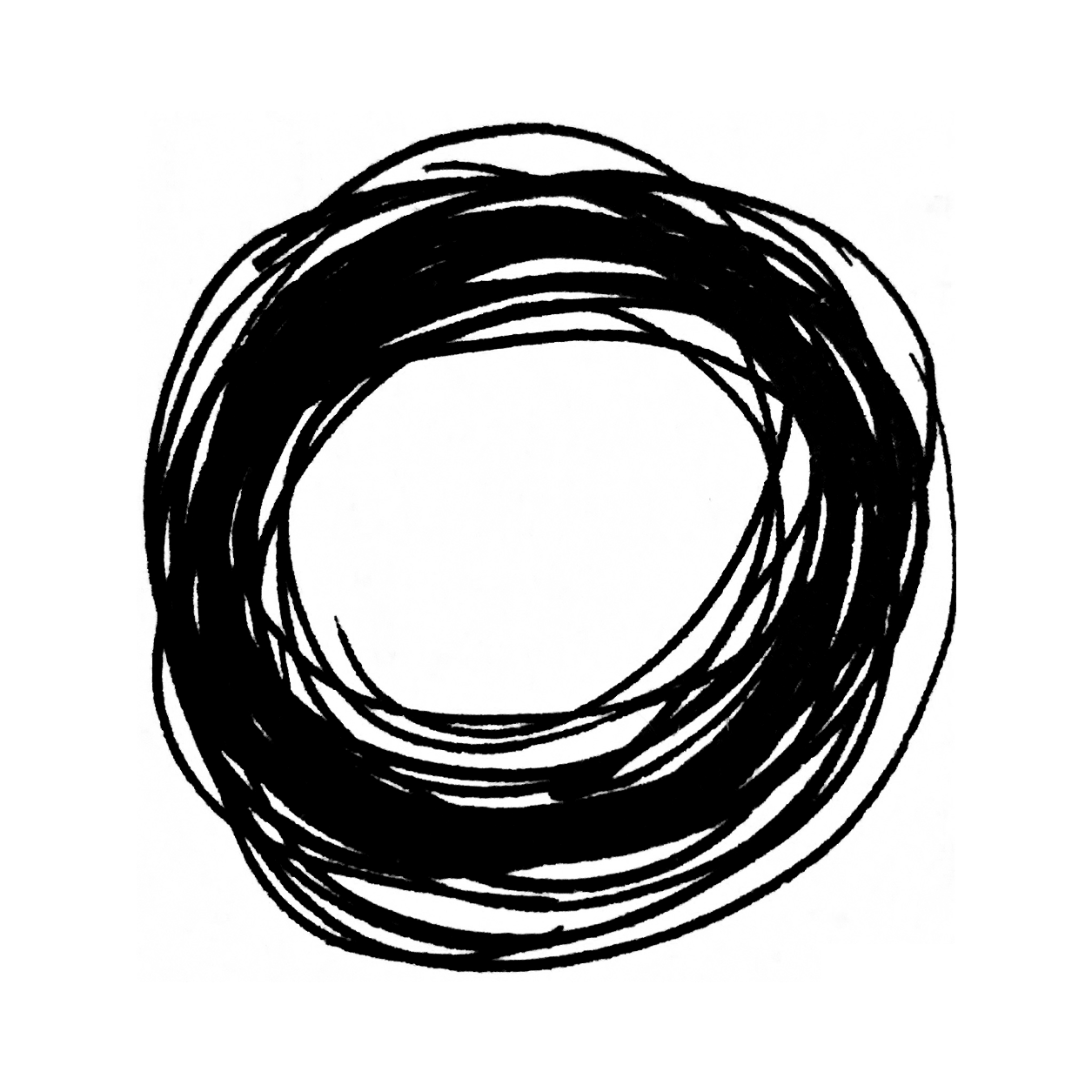 A sketch of the letter O that is just an excessive scribble of a circle.