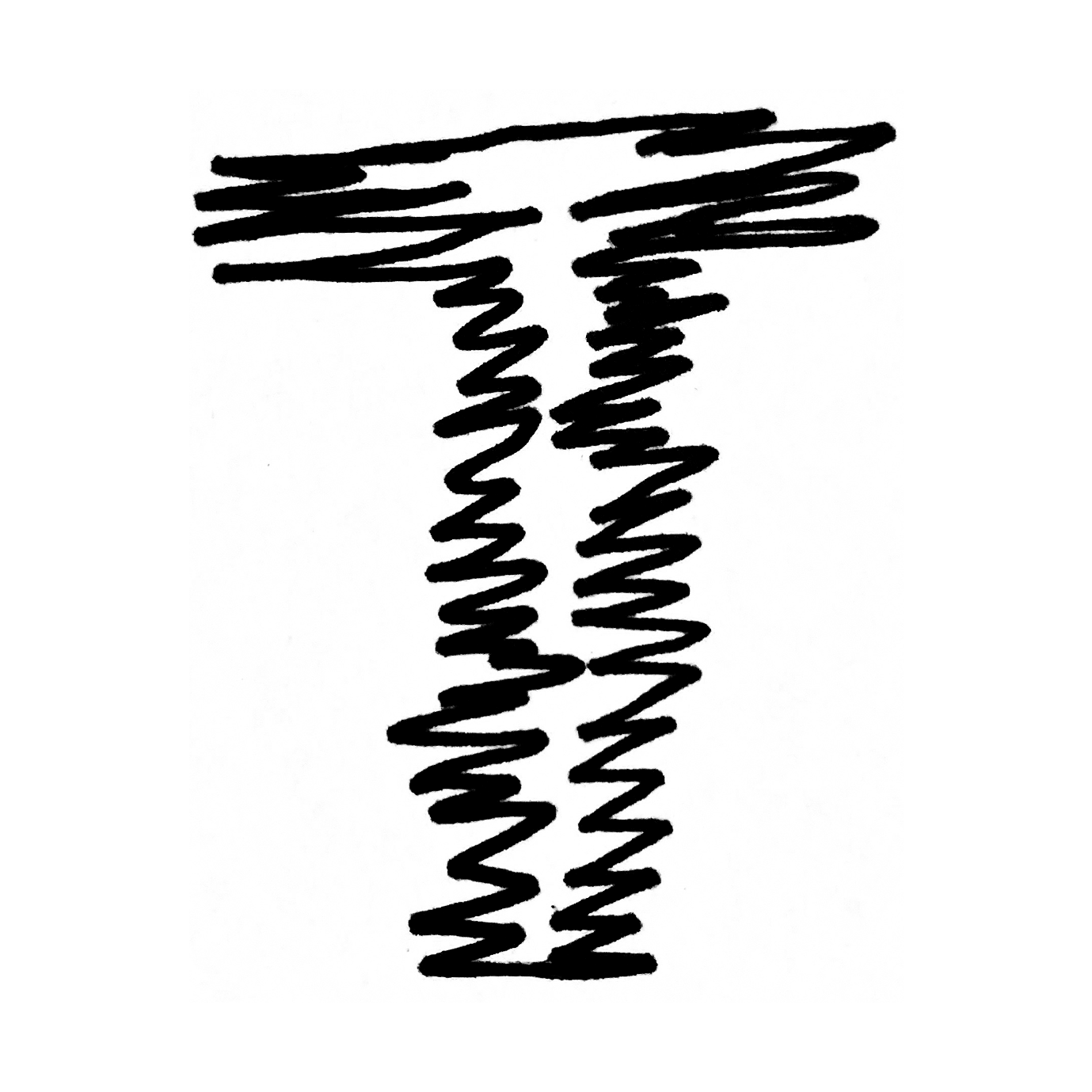 A sketch of the letter T made out of very shaky lines.