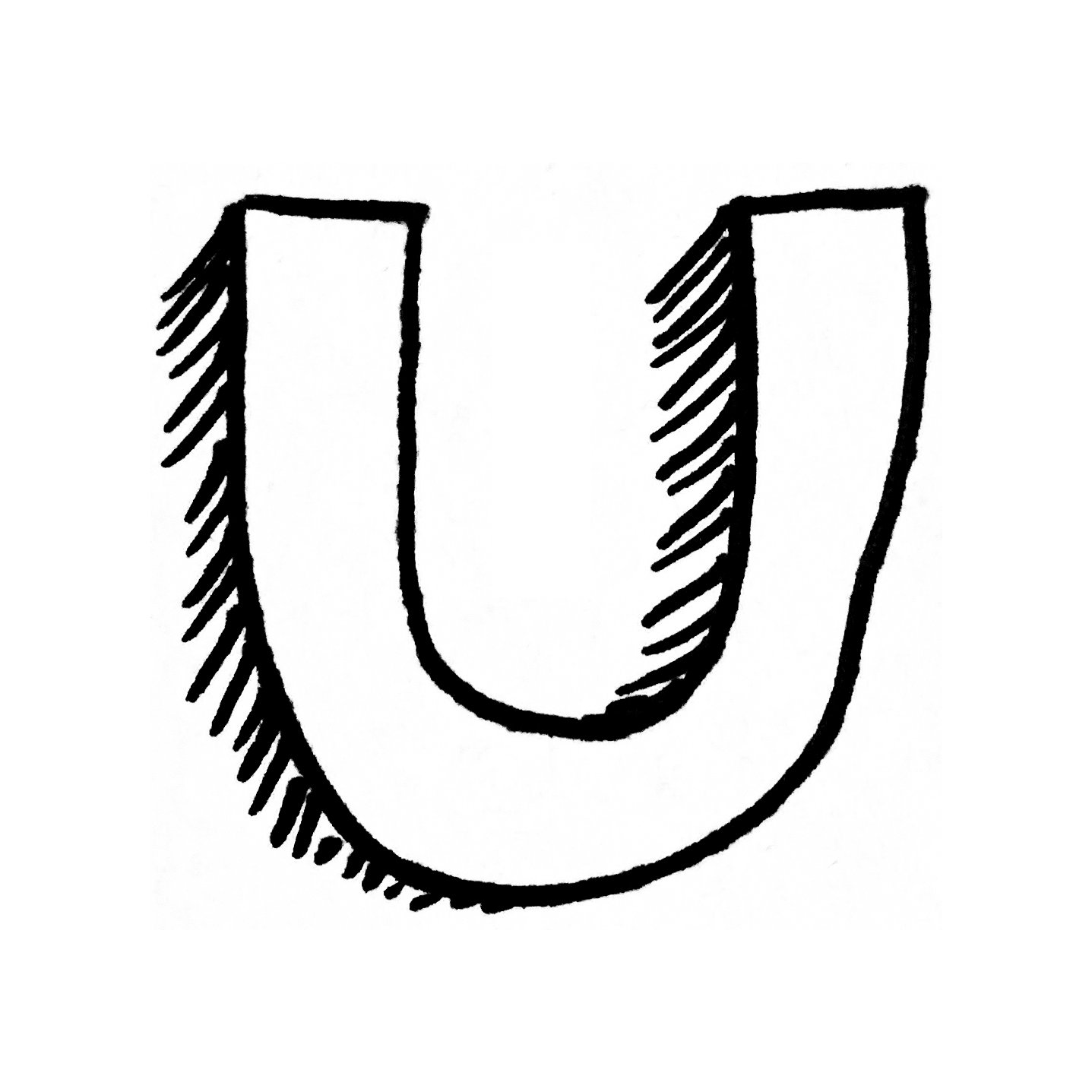 A sketch of the letter U with a 3D effect.