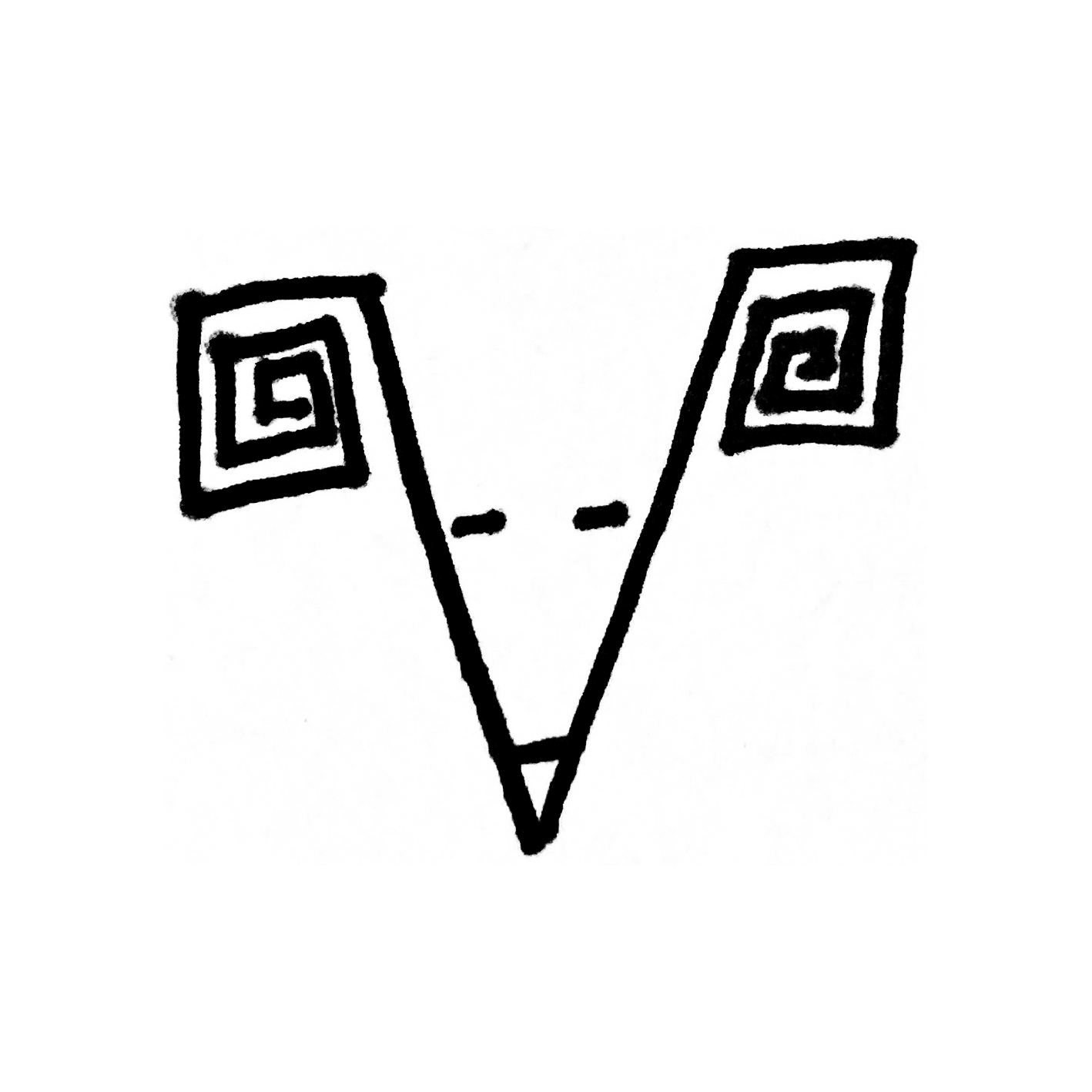 A sketch of the letter V that looks like a ram with square horns.
