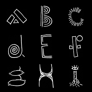 Sketches of the letters A through I arranged in a 3 by 3 square.