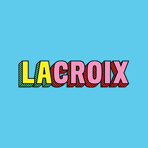 The rebranded LaCroix logo over a light blue background.