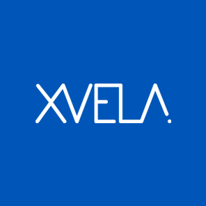 The XVELA logo over a blue background.