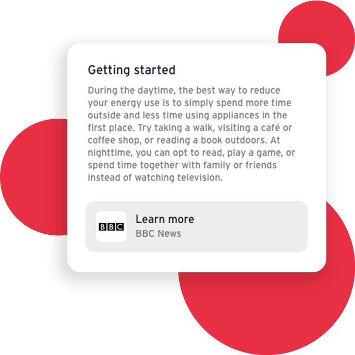 A detail view of the same task card with a description explaining some alternatives to watching TV and a link to BBC News to learn more about the topic.