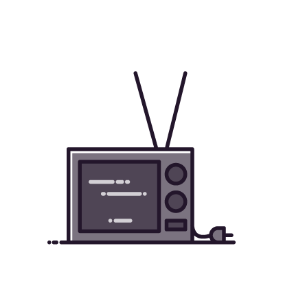 A cartoon illustration of a television with antennas and knobs.