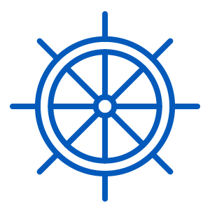 An icon of a ship’s steering wheel.